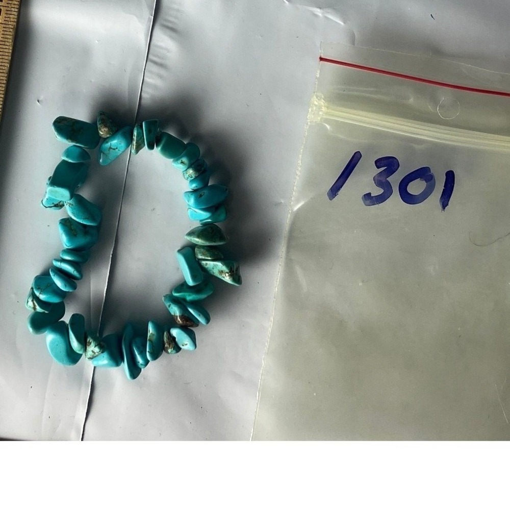 Turquoise Chip Beaded Bracelet Stretchy Gemstone Boho Chip Beads
